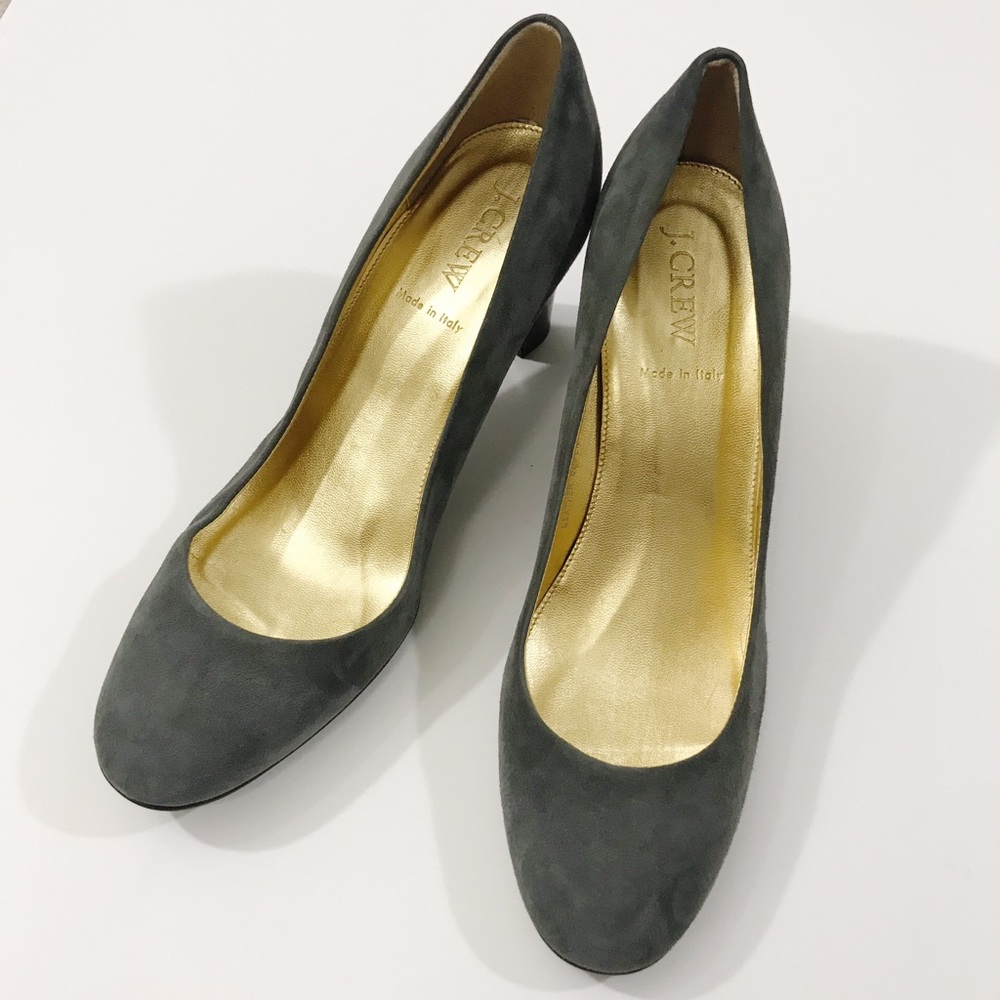 J. Crew Suede Moss Green Round Toe Heels